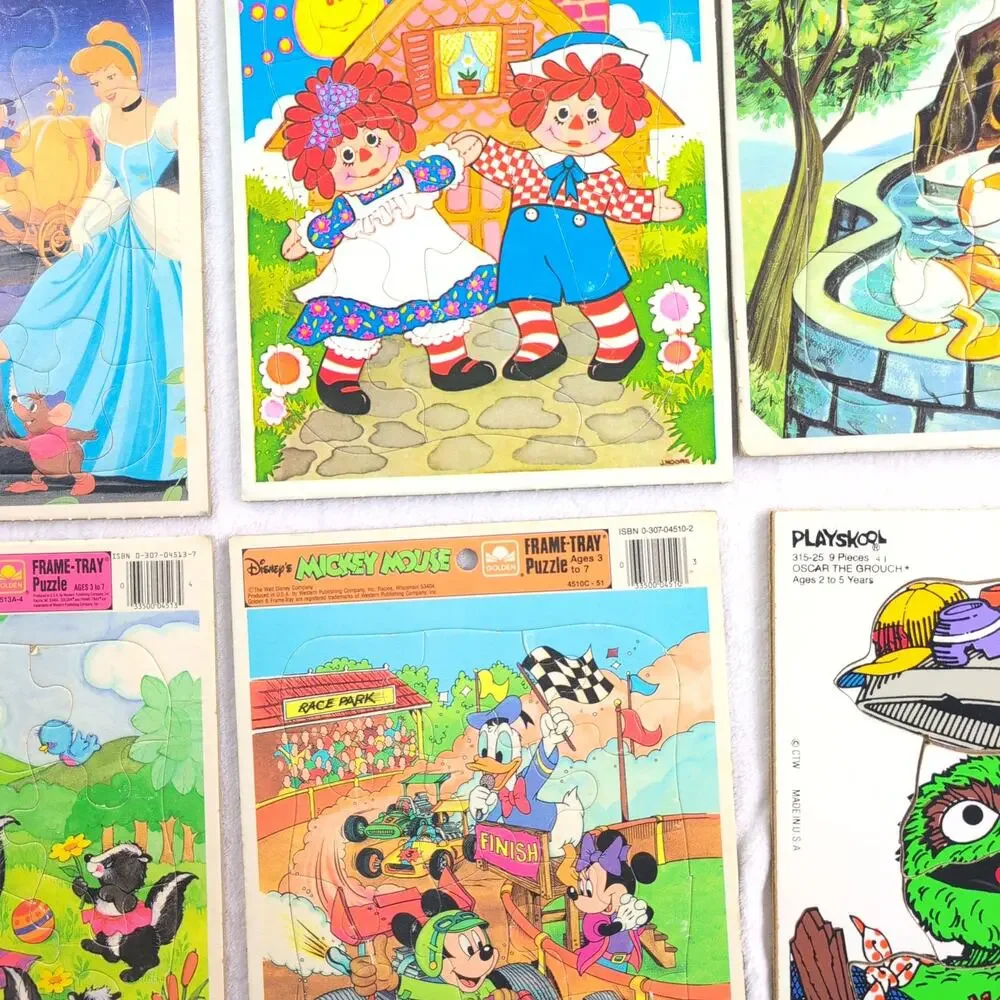 EUC Lot of (6) Vintage Tray Puzzles (Disney, Sesame Street, Raggedy Ann & Andy)